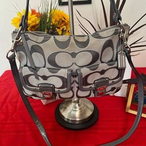 Coach Poppy Silver andGray Crossbody Bag with Signature Monogram